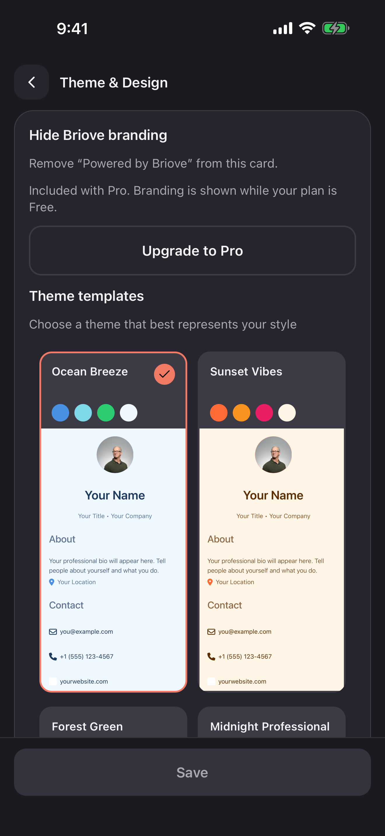 Choosing a theme for a Briove profile