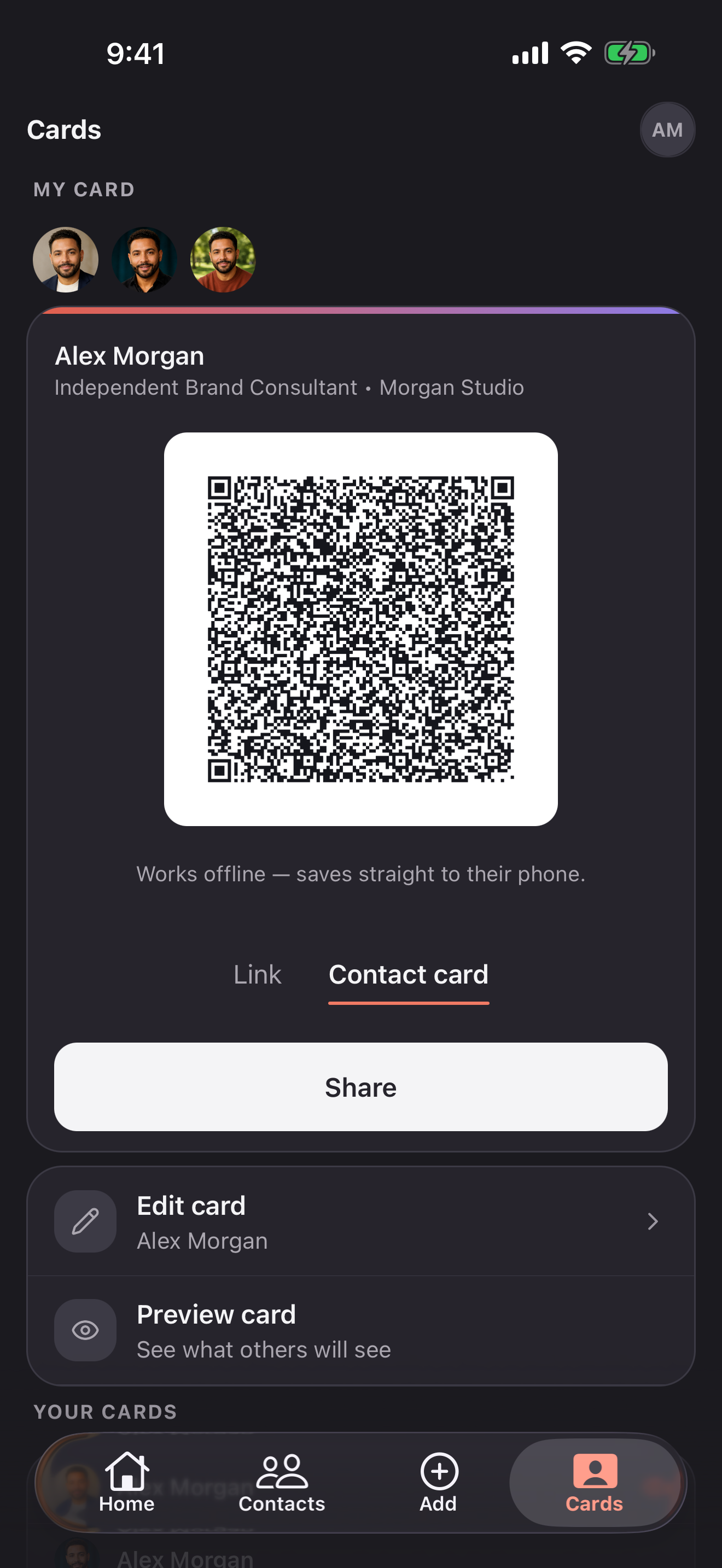 A Briove profile with its QR code ready to share